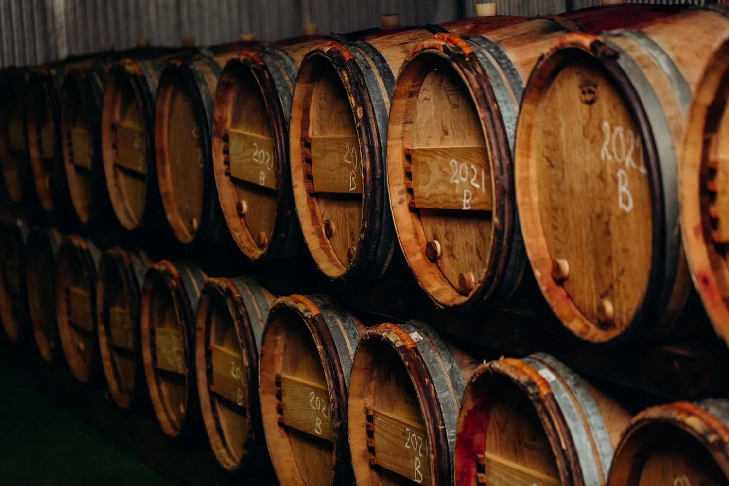 Wine ageing in oak barrels at Stakhovsky Wines.