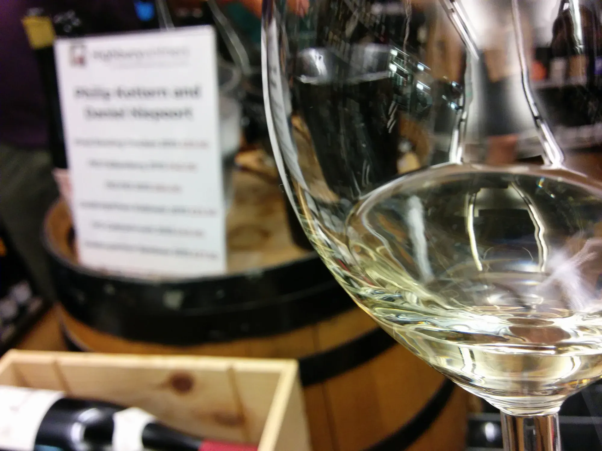 Wine glass with white wine in a shop